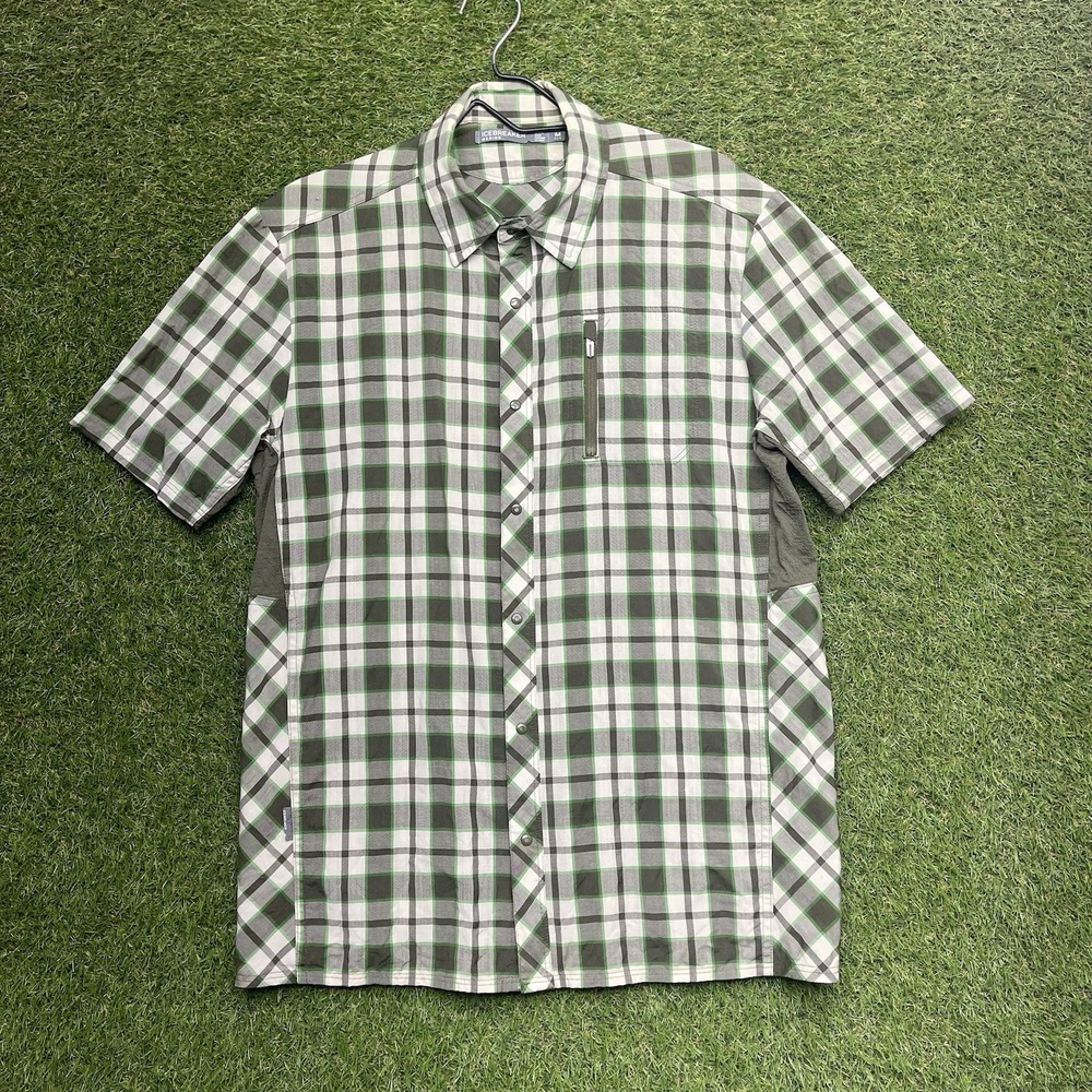 Icebreaker Merino Shirt Mens Medium Button Up Vented Green Zip Pockets Wool
